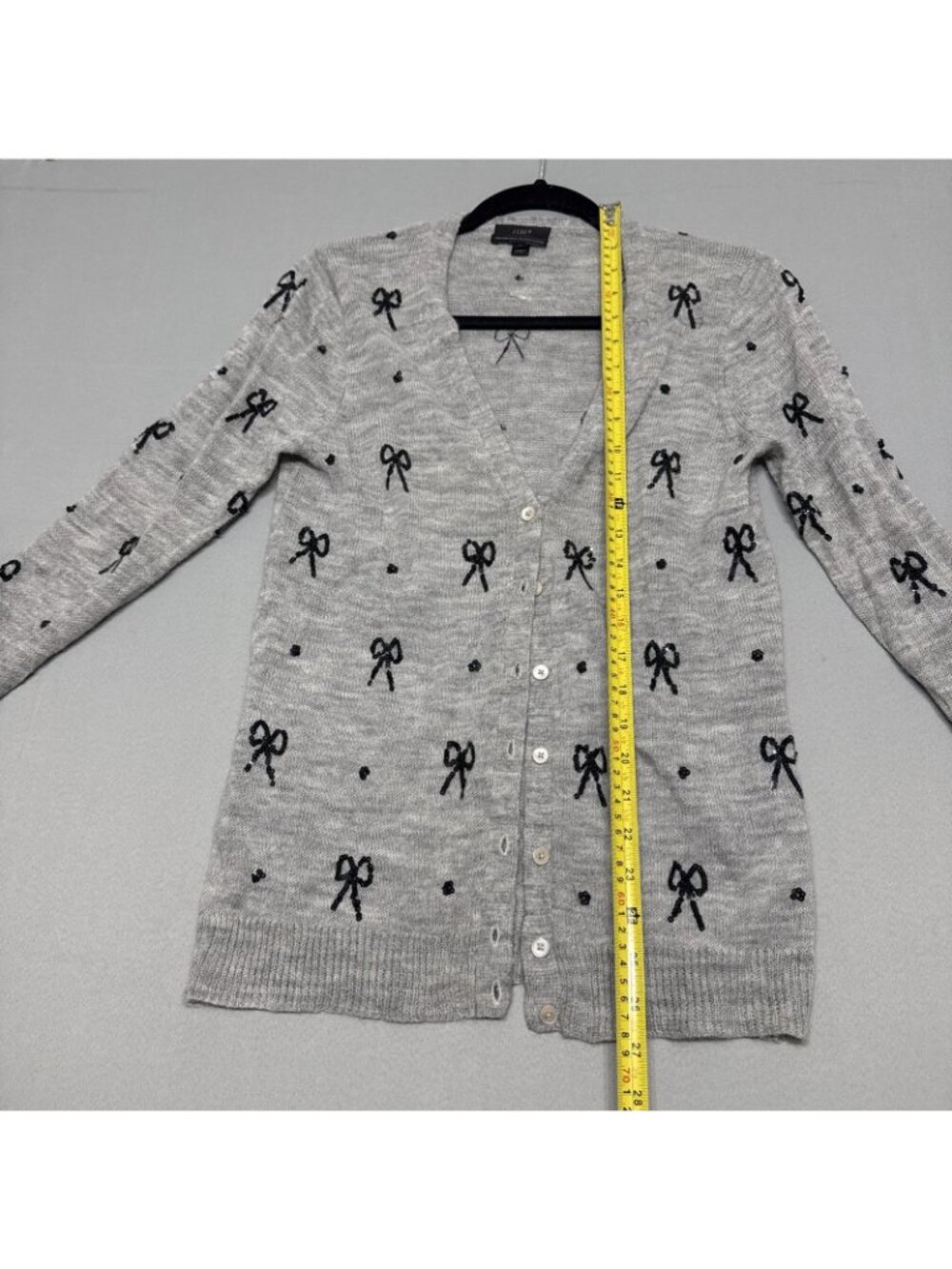 J. Crew Cardigan Italian-Spun Alpaca Blend Size M Sequin Bow Gray Sweater Knit - Picture 5 of 9